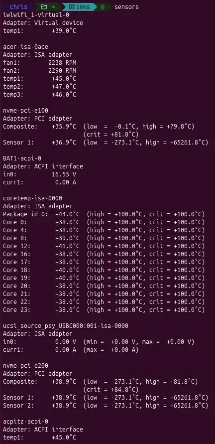 Full sensors output at idle